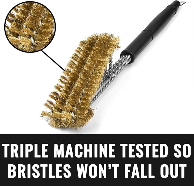 Brass Grill Brush – Safe BBQ Brush for Outdoor Cooking – Heavy-Duty Soft Bristle Grill Cleaning Tool for Porcelain & Ceramic Grates | Softer Than Steel | Designed for Porcelain and Ceramic Grates