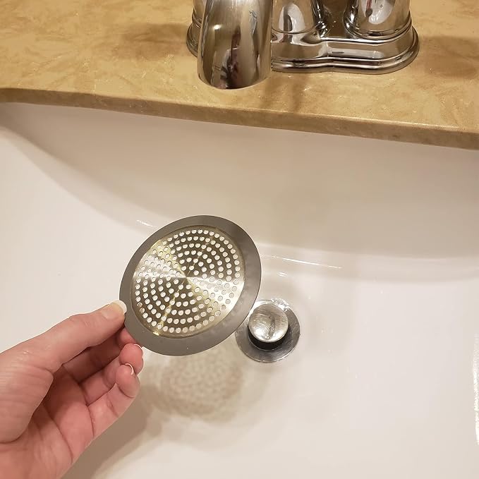 Shower Drain Hair Catcher 3.5 inch Small, Bathroom Sink Hair Stopper Sink Drain Cover Fliter Weighted Stainless and Silicone Shield (3.5 in)