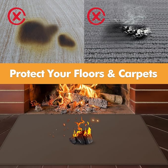 Hearth Rugs for Fireplaces Fire Resistant, 3'6'' x 2' x 0.04'', Brown | 1800°F fireplace rugs fireproof, fiberglass fireplace mats fireproof protect floors carpets from sparks embers, easy to clean