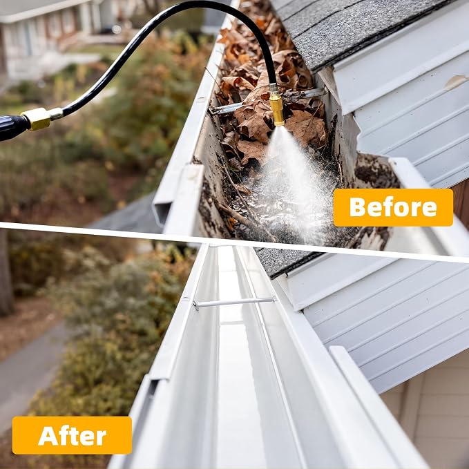 16FT Reach Gutter Cleaner, Gutter Cleaning Tools from the Ground with 3/4" Brass Shut-Off Valve & Bendable 360° Rotating Water Wand, Safe Cleaning for 2-Story Homes