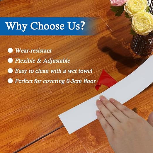 Floor Transition Strip Self Adhesive Floor Cover Strips Laminate 2" Wide Vinyl Flat Divider Transitions (5cm, 3.3Ft, White)