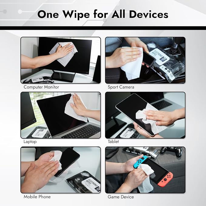 Air Jungles Electronic Wipes Screen Cleaner 70 Count, XL 8x10 Inch | No Cloth Needed, Cleaning LED Screen, TV, Computer, Tablet, Phone, Laptop, Monitor, Smart Watch, Headphone & Gaming Equipment