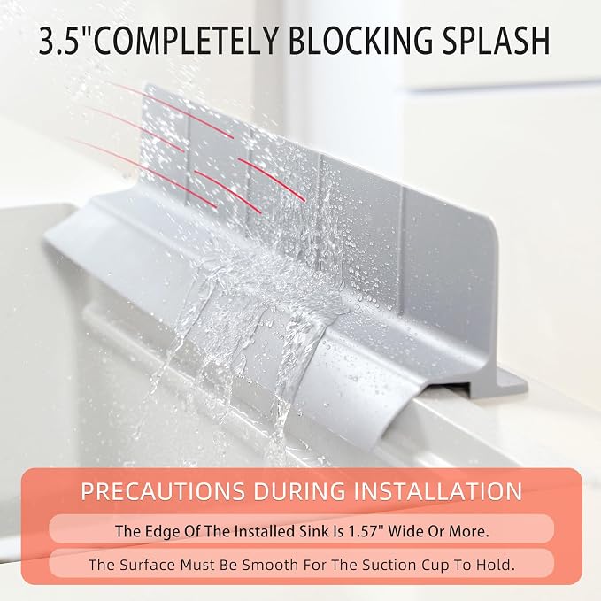 18" Upgraded Silicone Sink Splash Guard Released in 2026,Self-Draining Water Splash Guard for Kitchen Sink,Bathroom and Kitchen Island,with 3.5" High Splash Guard & 6 Strong Suction Cup(Grey)