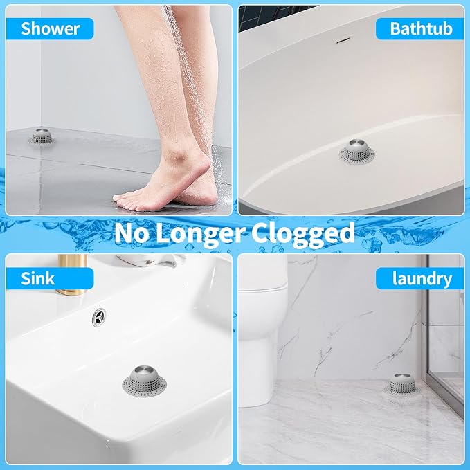 Aluvor Shower Drain Hair Catcher Bathtub Drain Cover Sink Drain Protector | Bathroom Sink & Bathtub Drain Strainer for Pop-Up & Regular Drains, Silver Grey