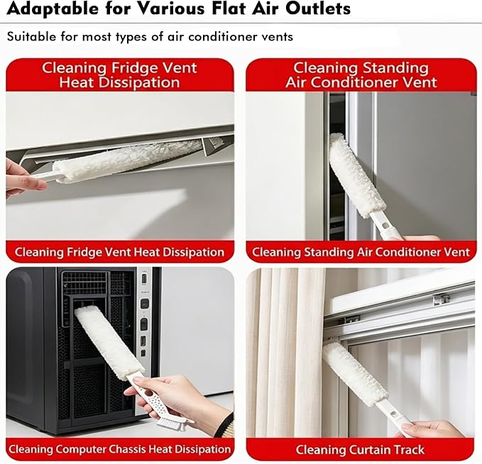 5-in-1 Window Blind Duster with 2 Microfiber Sleeves, Detail Cleaning Brush for Air Conditioner Vent, Shutter, Fan Blade, Keyboard, Nozzle