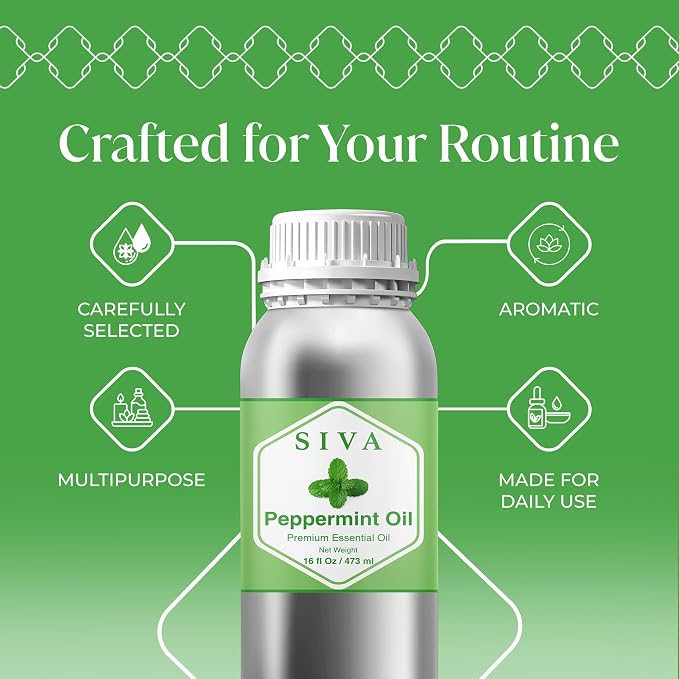 Siva Peppermint Essential Oil, Huge Bottle, Large Size, 16 Fl Oz (473 ml) | Peppermint Oil for Diffuser, Humidifier, Skin Care, Hair Care, Scalp Care, Body Massage, Soap Making, Blending & DIY Projects
