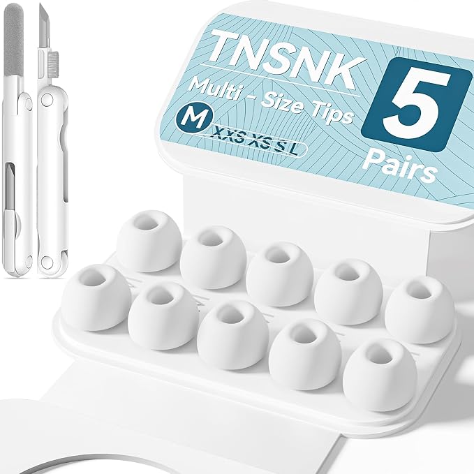 5 Pairs Replacement Ear Tips for AirPods Pro 3(Medium-White) | with Noise Reduction Hole,Built-in dust Guard Screen Silicone Ear Tips with Cleaning Pen - 5 Sizes(Medium)