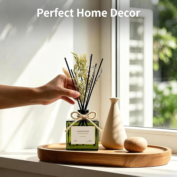 Reed Diffuser, 6.1 oz Lavender & Sage Scent Diffuser with Sticks & Dried Flowers, 120 Days Long Lasting diffusers for Home, Elegant Fragrance for Bathroom Bedroom Office Decor Air Fresh