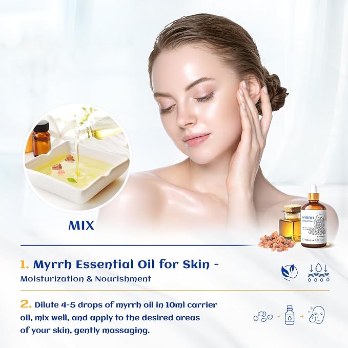 HIQILI Myrrh Essential Oil for Skin, DIY Candle & Diffuser | Nourishing Skin Complexion, Creating Gentle Aroma Atmosphere for DIY Candle & Fragrance Crafting – 100mlL/ 3.38 fl oz