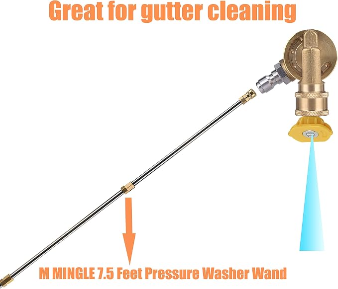 M MINGLE 240 Degree Rotation Gutter Cleaner Attachment, 4500 PSI | Pivoting Coupler for Pressure Washer Nozzle, Reaches Hard-to-Reach Spots, 1/4'' Quick Connect, For Gutters, Cars and Patios