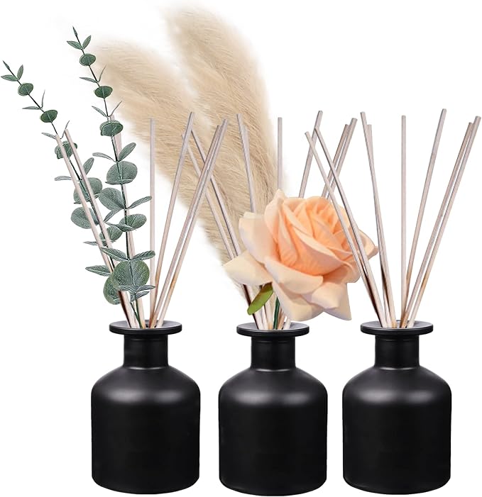 HOSSIAN 150ml/50oz 3PCS Reed Diffuser Bottles,Fragrance Diffuser Empty Bottle with 28pcs Reed Sticks for Home Fragrance Accessories and Women Gift Room,Home,Bathroom Decor (Black)