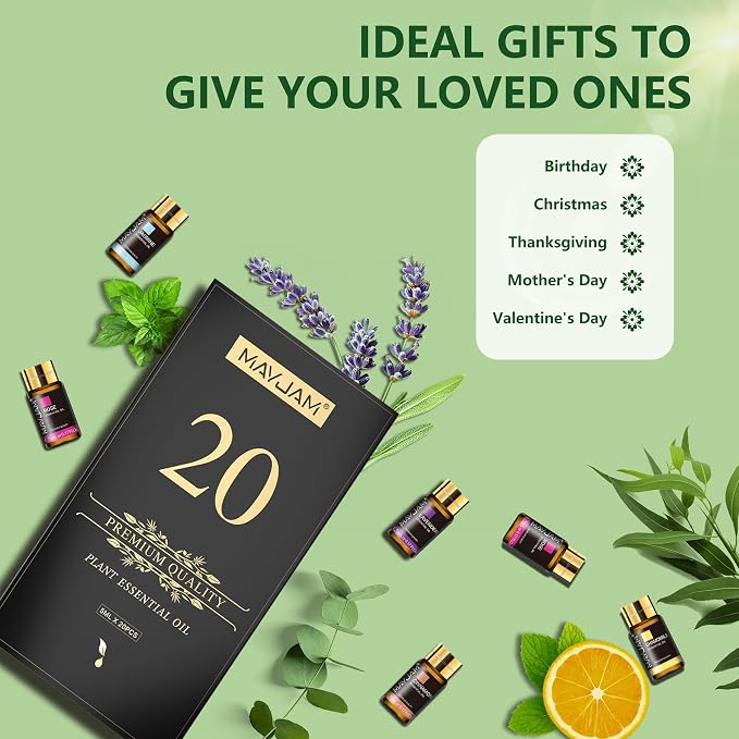 MAYJAM Tea Tree 20 Pcs Pure Essential Oil Gift Set, for Diffuser, Humidifiers, Skin Care, Massage, Fragrance Oil Scent for DIY Candle and Soap Making, Gift for Friend (5ML)