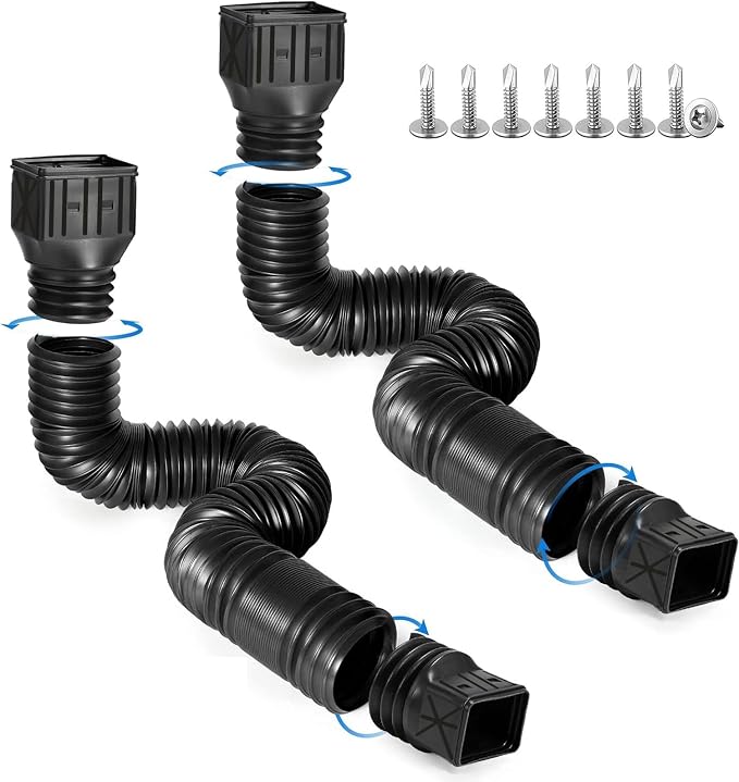 2 Pack Flexible Rain Gutter Downspout Extensions,Drain Downspout Extender,Gutter Extension Flexible,Down Spout Drain Extension Pipes,Extendable from 21 to 60 Inches (Black)