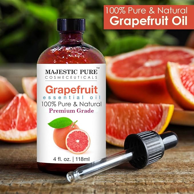 Majestic Pure Grapefruit Essential Oil for Diffuser - 4 Fl Oz | 100% Natural Essentials Oils Ideal for Humidifier, Air Freshening, Cleaning Home, Bath, Steam Inhalation and Massage