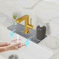 Odrago Silicone Faucet Mat (14"x5.70"x0.59"), Bathroom, Countertop and Kitchen Sink Splash Guard, Anti-Slip Faucet Drip Catcher Tray, 90-Degree Foldable Edge, Sloped Design for Fast Drying, Grey