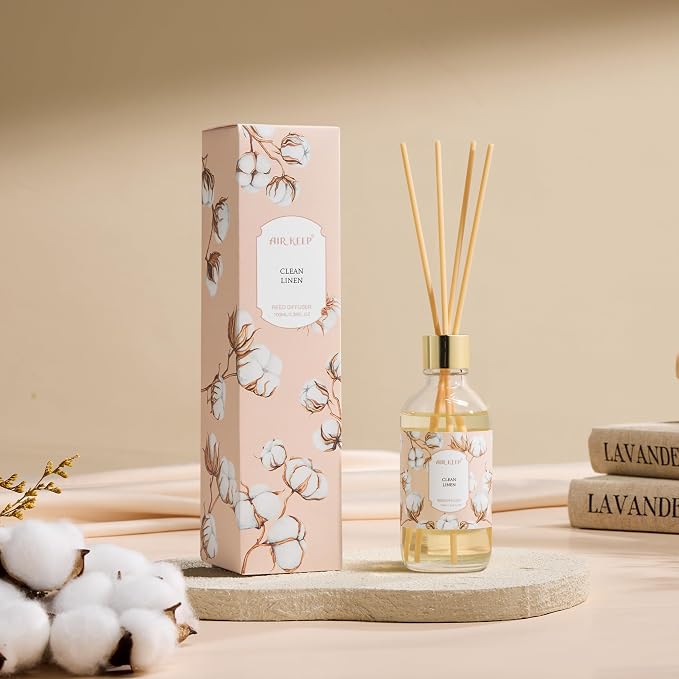 Reed Diffuser Oil Set with Reed Sticks, Clean Linen Aromatherapy Oil Scent Diffuser for Home Office Bathroom Decoration Perfume and Gifts 3.38 oz/100ml