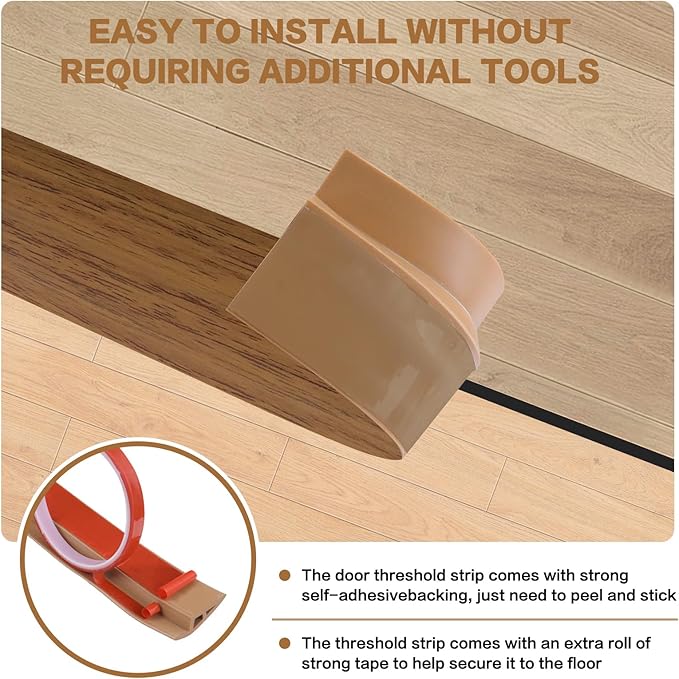 Floor Transition Strip Vinyl Door Threshold Ramp Self Adhesive Carpet Edging Strip Doorway Edge Trim, Overlap Edge Reducer for Laminate Carpet, Floor, Tile (Orange Oak, 2/5" to 3/5", 10Ft)