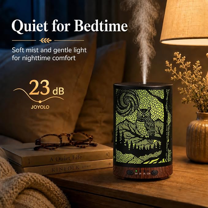 Essential Oil Diffuser, 120 ml Aromatherapy Diffuser with 7 Color Lights, Auto Shut-Off and 4 Timer Settings, Ultrasonic Cool Mist Diffuser for Home Room Office (Woodland Owl)