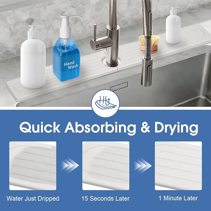 Drying Stone Faucet Mat for Kitchen Sink, Trays Diatomite Quick Dry Around Faucet Mats, 30 Inch Long Kitchen Sink Splash Guard Behind Faucet, Prevent Moisture on Kitchen Bathroom Counter