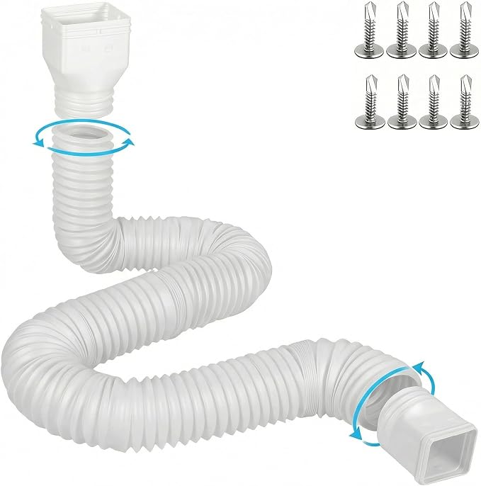 plusgutter 16.5ft Long Gutter Downspout Extensions Flexible, 4" Diameter Drain Downspout Extender, Down Spout Drain Extender for Rainwater Drainage, Extendable from 3.4ft to 16.5ft(1Pack, White)