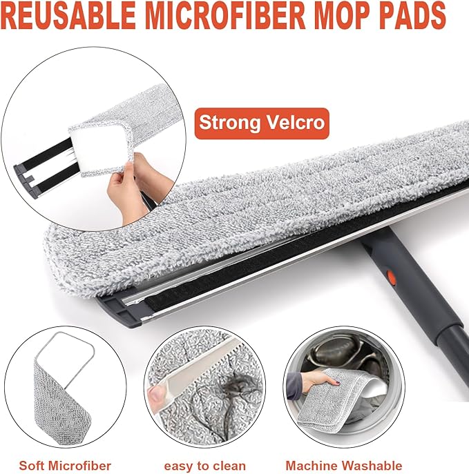 Flat Mop 24inch Heavy Duty Microfiber Wet Mop Commercial Mop | Deep Clean for Hardwood Tile Laminate 24-inch mop Frame Fits Most Homes Includes 4 Durable Reusable Pads