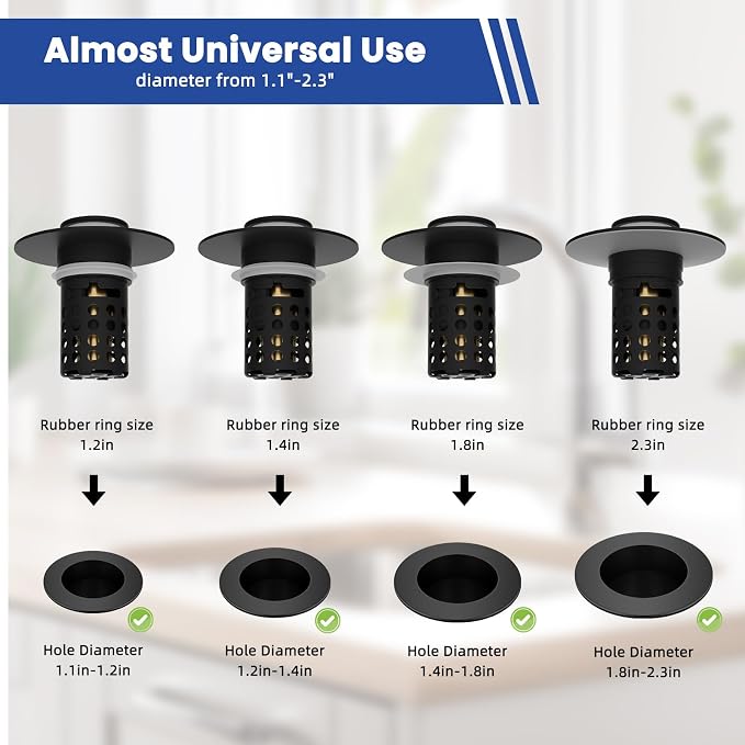 2PCS Universal Bathroom Sink Drain Strainer Hair Catcher, Matte Black | Upgraded with Removable Stainless Steel Filter Basket, 3 in 1 Pop Up Sink Stopper for 1.1''~2.36'' Sink Basin Hole