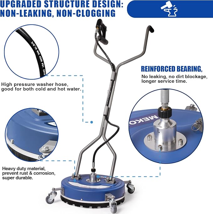 MEKOH 20” Heavy-Duty Pressure Washer Surface Cleaner with Wheels, 4500PSI | Dual-Handle Power Washer Attachment for Large Driveway Sidewalk Deck Patio Concrete Streak-free Cleaning, 3/8'' Quick-Connect