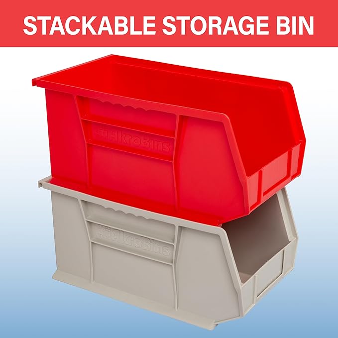 Akro-Mils 30240 AkroBins Plastic Storage Bins, Space-Saving Stackable Bins for Garage, Pantry, Craft Organization, 15" x 8" x 7", Black, 12-Pack