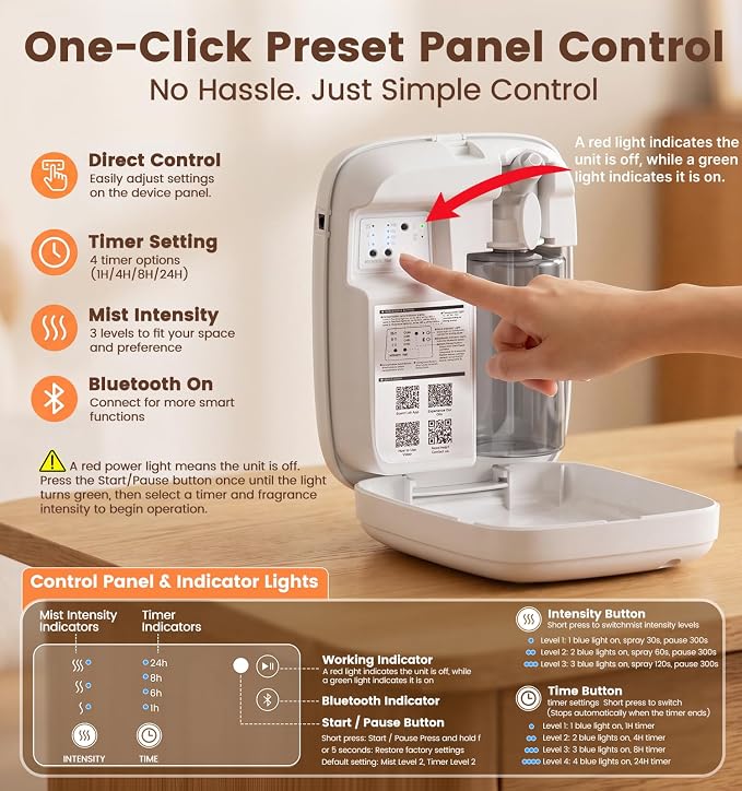 Ziweo Waterless Essential Oil Diffuser Up to 3000sq.ft Whole-Home Scent | Cold Air Diffuser for Home Office Hotel, App & One-Click Preset Panel Control, Easy to Operate, Quiet, Wall Amount - 400ml