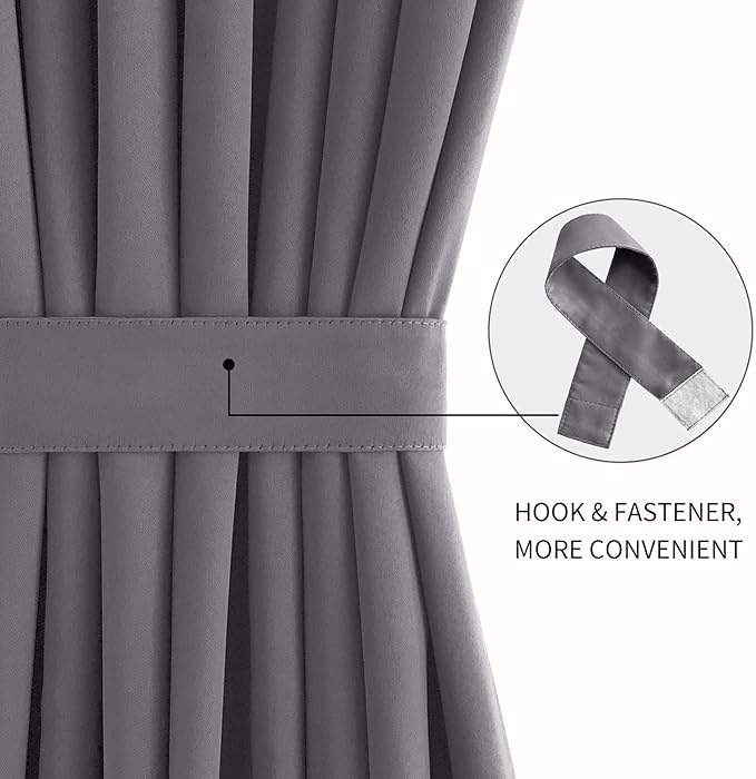 DWCN French Door Curtains – Rod Pocket Thermal Blackout Curtain for Doors with Glass Window, Kitchen and Patio Doors for Privacy, 12 X 72 Inches Long, 1 Curtain Panel with Tieback, Grey