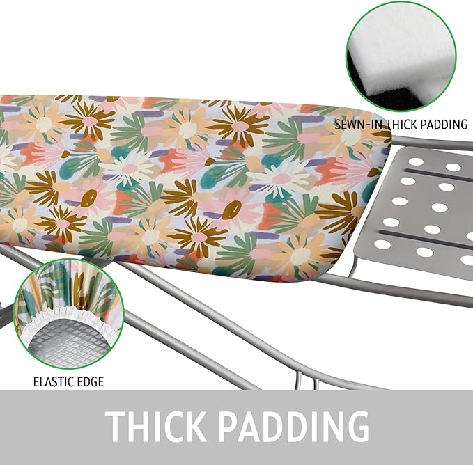 Ironing Board Cover and Pad 15x54 Inch Standard Ironing Board Cover with Elastic Edge and Hook and Loop Fasteners Scorch and Stain Resistant Cotton Ironing Covers with Thick Padding