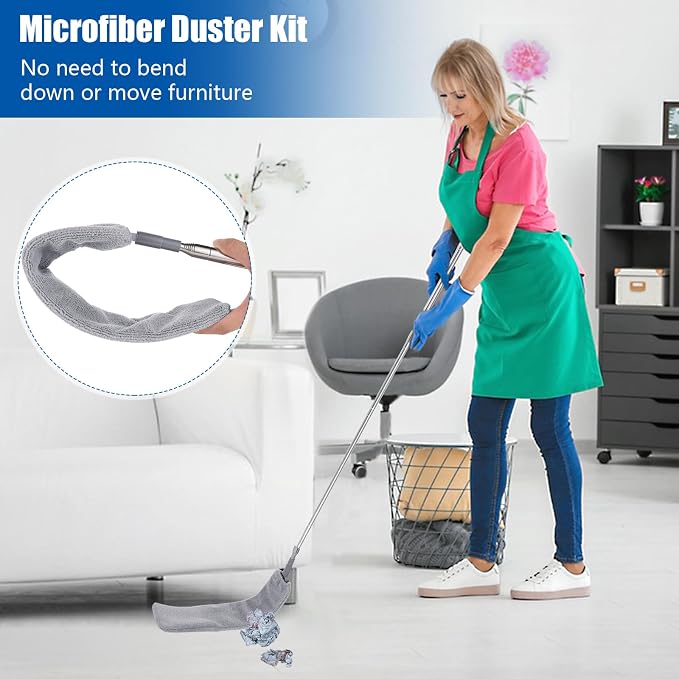 9PCS Dusters for Cleaning,Extendable Microfiber Duster with Extension Pole Up to 100'',Bendable Washable and Reusable Dusters Kit for Ceiling Fans, High Ceilings,Blinds,Furniture and Cars | Bendable Washable and Reusable Dusters Kit for Ceiling Fans, H...