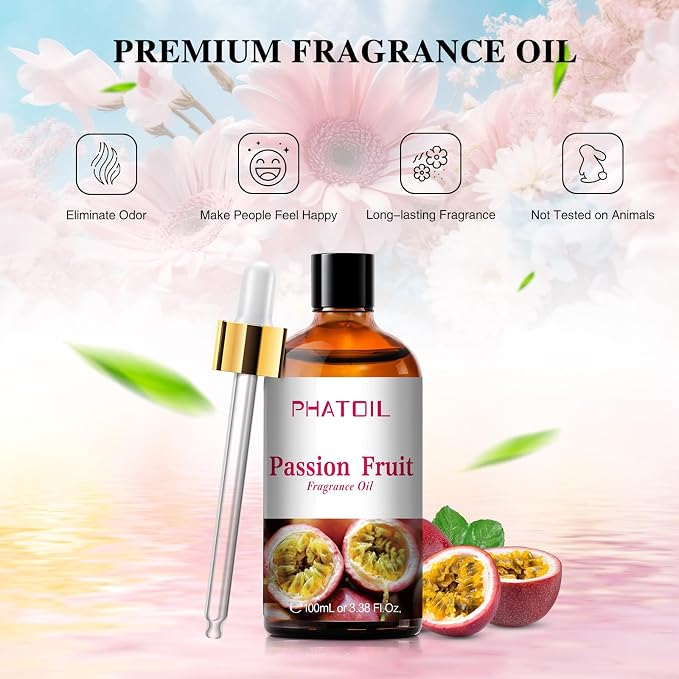 PHATOIL Passion Fruit Fragrance Oil for Diffuser Aromatherapy 3.38FL.OZ | Long Lasting Scented Oils For Humidifier, Air Freshener, DIY Soap Candle, Scent Project Making, Aroma Oil for Home Freshening