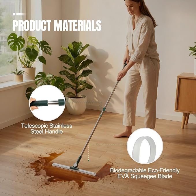 29"-49" Telescopic Pole Floor Squeegee for Concrete Floor | 17.7" Wide floor Squeegee with Detachable Stiff Brush, Large Squeegee Broom for Tile Floor, Garage, Swimming Pool, Bathroom