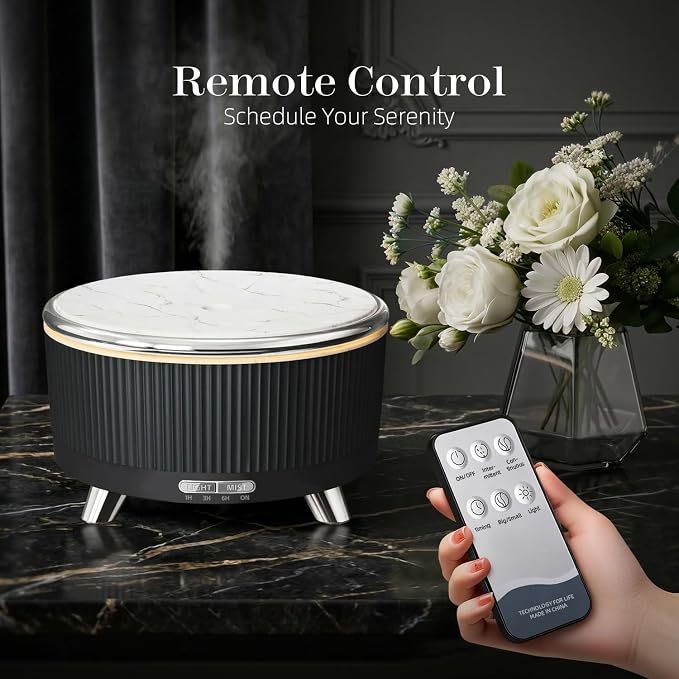 500ml Essential Oil Diffuser, Ultrasonic Aromatherapy Humidifier | with Remote Control, 7-Color LED Light, Timer & Auto Shut-Off, Cool Mist Diffuser for Home, Bedroom, Office (Black)