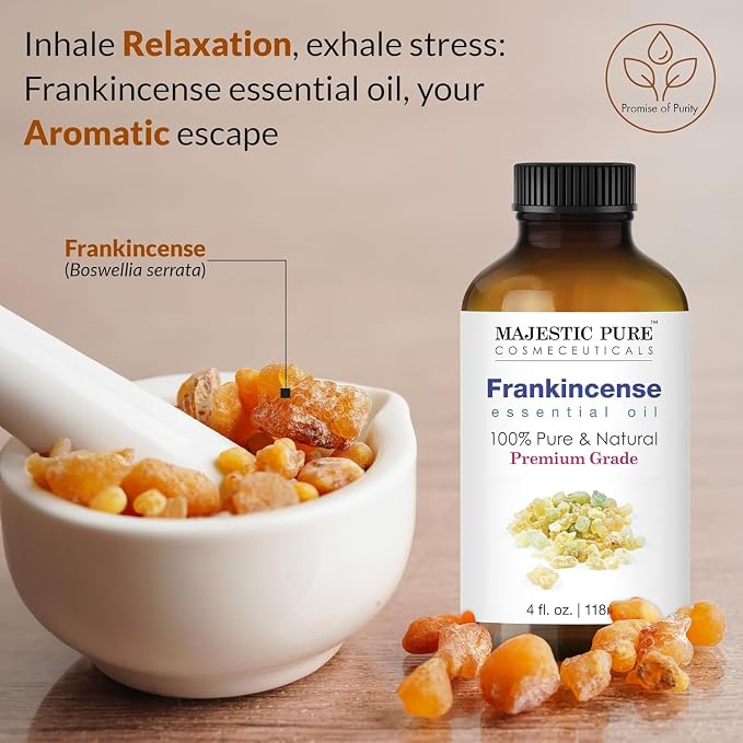 Majestic Pure Frankincense Essential Oil for Diffuser - 4 Fl Oz (Pack of 2) | 100% Natural Essentials Oils Ideal for Humidifier, Air Freshening, Cleaning Home, Bath, Steam Inhalation and Massage