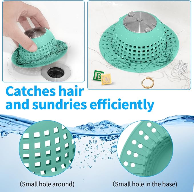 Aluvor Shower Drain Hair Catcher Bathtub Drain Cover Sink Drain Protector | Bathroom Sink & Bathtub Drain Strainer for Pop-Up & Regular Drains, Silver Aqua