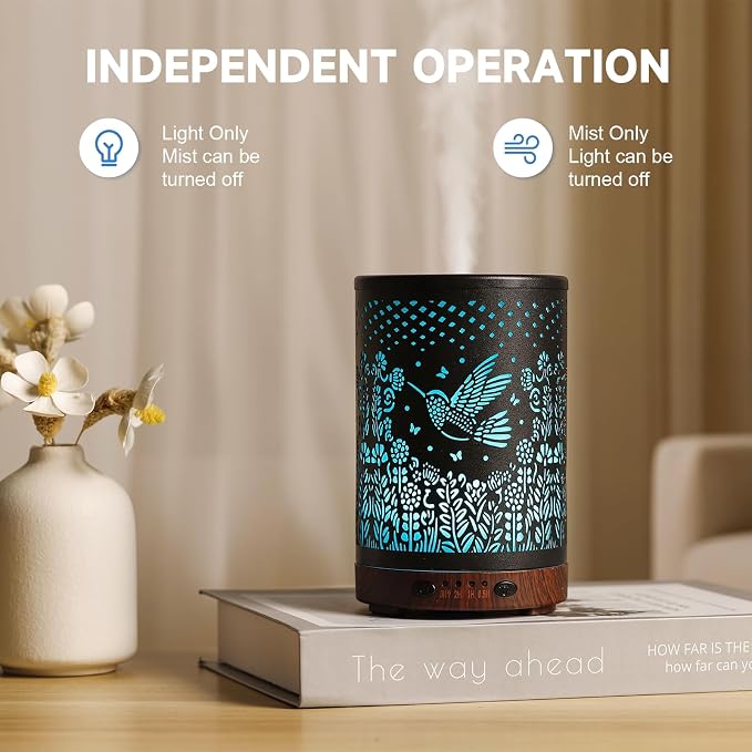 Essential Oil Diffuser 120ML Metal Aromatherapy Diffuser with Timer, Cool Mist Humidifier with Auto Shut-Off & 7 Color Lights for Home Office Spa (Bird)