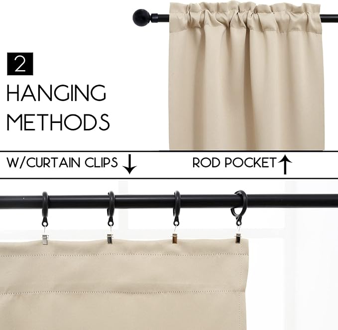 Pickluc Cafe Curtain (Half Window Curtain) 30 Inches Length, Rod Pocket Kitchen Curtain, Short Blackout Curtain for Small Window, 30" Wide and 30" Long, 2 Panels, Ivory
