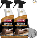 Weiman Leather Cleaner & Conditioner - Cleans, Restores & Protects Leather, UV Protection Prevent Cracking & Fading, For Car Seats, Sofas, Shoes, Bags & All Finished Leather Surfaces, 2 Pack, 22 FL Oz