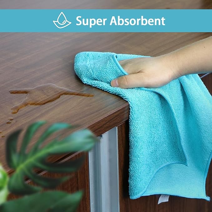 HOMEXCEL Microfiber Cleaning Cloth, 5 Pack Cleaning Towels for Kitchen, Lint Free, Scratch-Free, Highly Absorbent, and Reusable Cleaning Rags for House, 11.5 X11.5 inch (Green/Blue/Yellow/Pink)