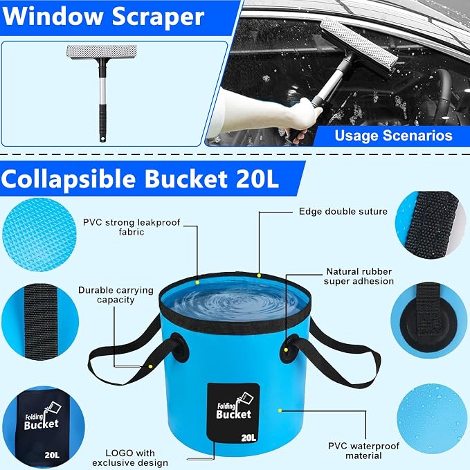 THINKWORK Car Wash Kit with Foam Gun, Complete Car Detailing Kit 40 PCS | Deep Efficient Interior & Exterior Cleaning, Extendable Mop & Bucket, Soft Microfiber Brushes Set, Tire & Wheel Brush, Gift
