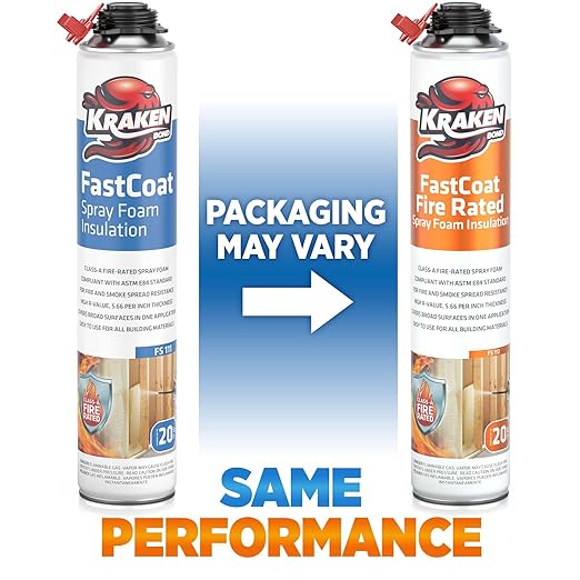 Kraken Bond Fastcoat Fire Rated Spray Foam Insulation Kit Closed Cell in a Can 20 sq ft (1x27.1 oz.) (R-Value 11.32 / 2in) - Spray Foam for Garage Door, Attic, Wall Gun & Cleaner Not Included, 1 Pack