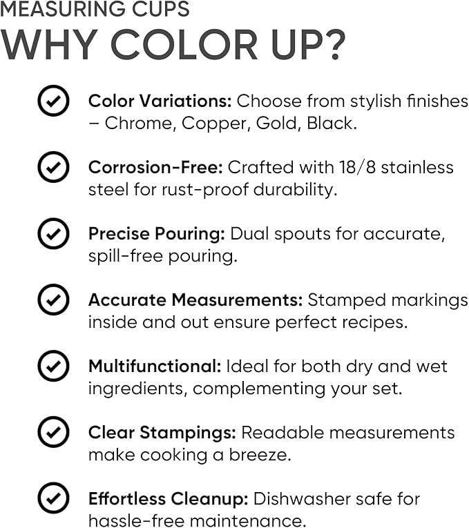 Color Up 2 Cup Measuring Cup, 480ml Black Stainless Steel Metal Measuring Scoop, Easy-Pour Spouts, Engraved Markings, for Dry & Liquid Ingredients