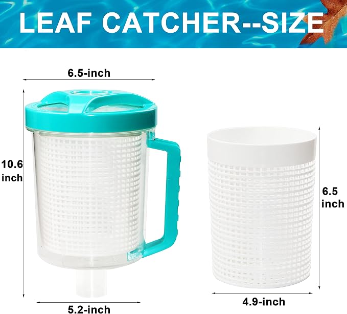 Leaf Canister Catcher In-line Leaf Canister for Pool & Spa, With Mesh Basket & 5 Skimmer Socks, For Suction Manual & Automatic Pool Cleaners (White)