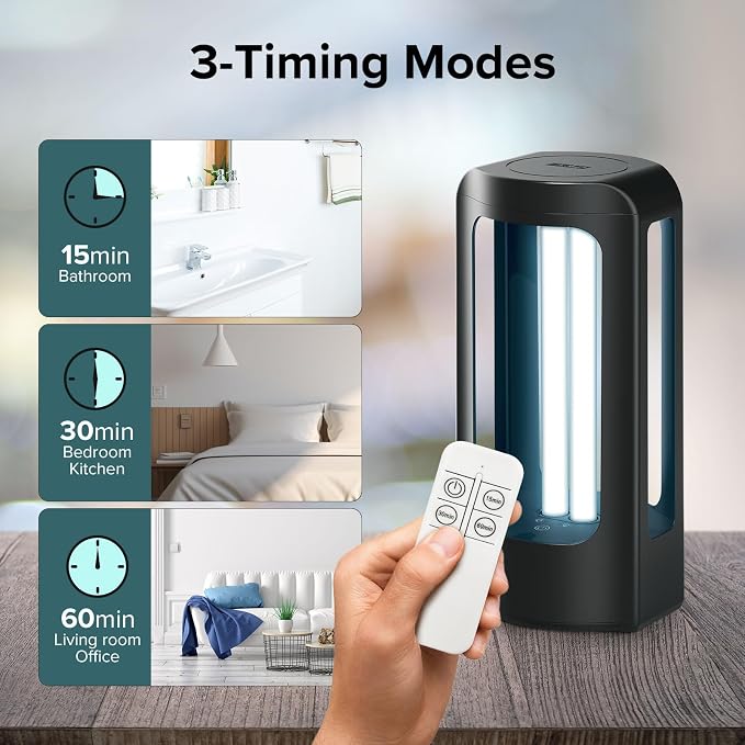 SANSI 27W UV Light Sanitizer with Remote Control Timer, 99.9% UVC Lamp 254nm Wavelength, Ultraviolet Light Portable for Bedroom Hotel Kitchen Bathroom Cleaning- Ozone Free