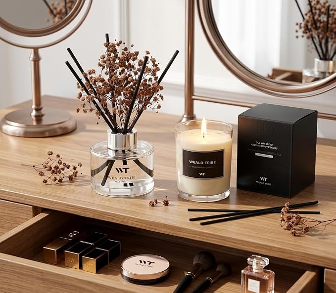 Flower Reed Diffuser Set Vanilla Cinnamon Scent for Bathroom Accessories Shelf Decor & Air Fresheners, Fresh Air Sticks Defusers with 5.1 fl oz Essential Oils, House Office Decor & Gifts