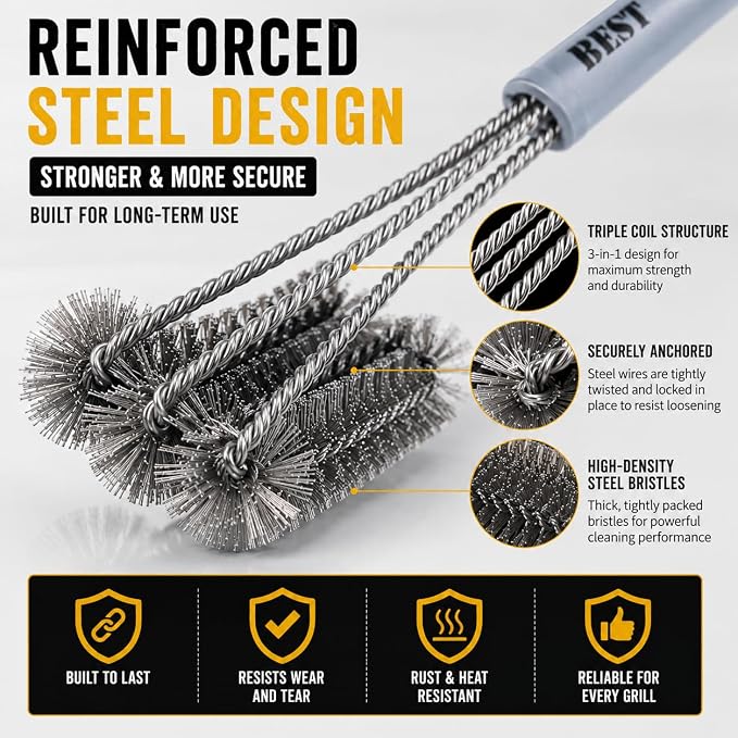 Best BBQ Grill Brush Stainless Steel 18" Barbecue Cleaning Brush w/Wire Bristles & Soft Comfortable Handle - Perfect Cleaner & Scraper for Grill Cooking Grates