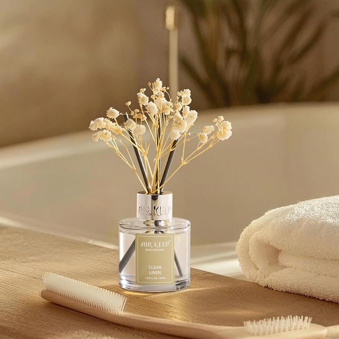 Reed Diffuser Set,1.69 fl oz (50 ml) - Clean Linen Oil Diffusers with 8 Reed Sticks,Home Fragrance Reed Diffuser for Bathroom Shelf Decor
