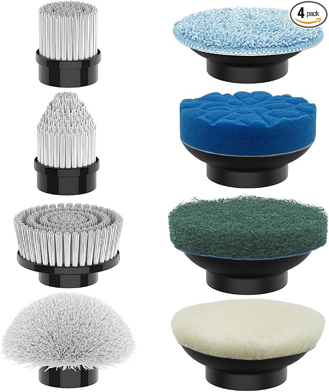 TUYU Replaceable Brush Heads Electric Spin Scrubber,4 Pack Brush Heads & 4 pcs Extra Brushes Kit, Cordless Spin Scrubber Power Cleaning Brush for Bathroom Floor
